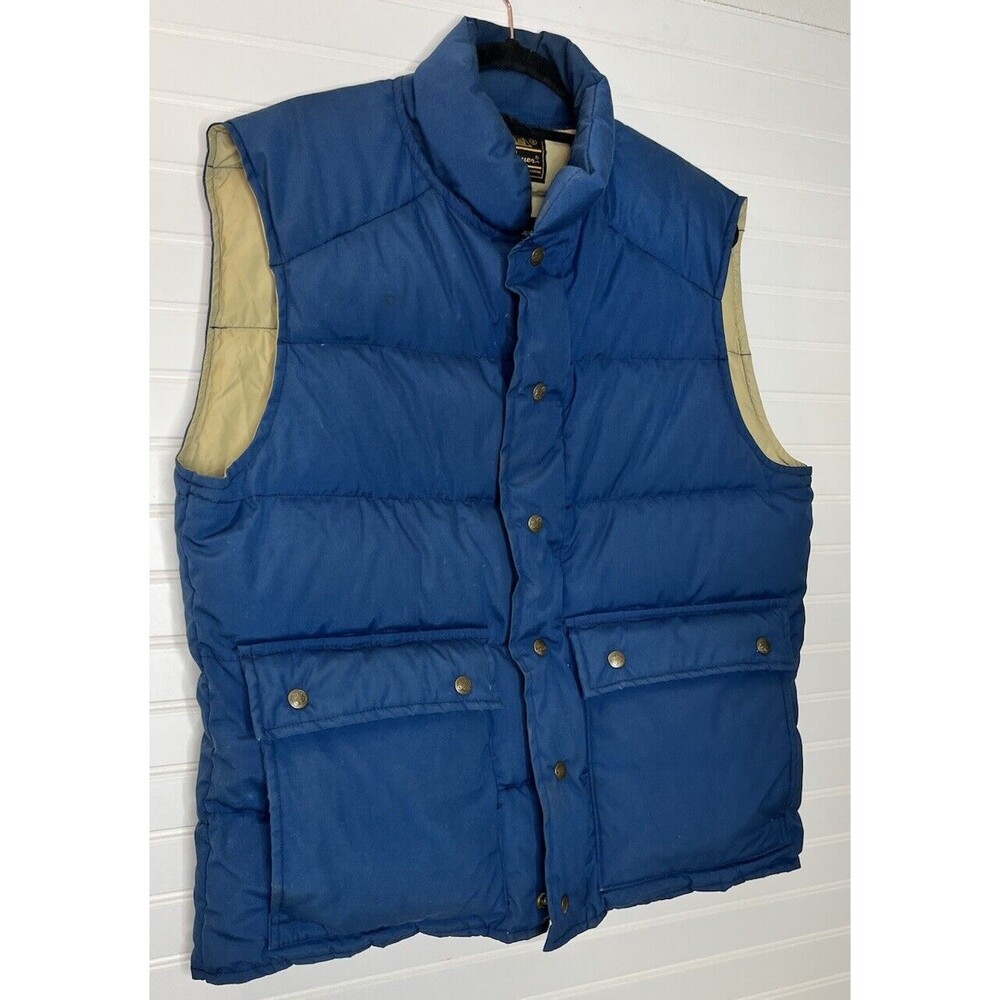 Eddie Bauer Down Puffer Vest Large Vintage 80s Outdoors Hiking Mens Blue - Picture 4 of 16